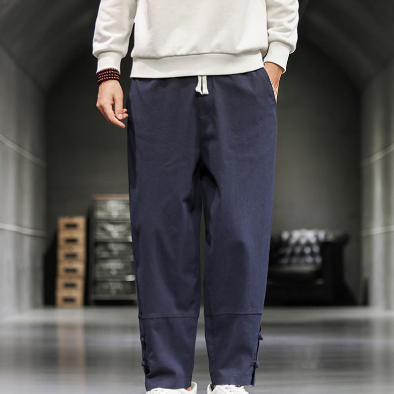 Buddha Stones ドローストリング、伸縮性ウエスト、フロッグボタン、足首丈、ポケット付きメンズコットンパンツ - ダークブルー - US/UK/AU46、 EU56 (5XL) - image 29