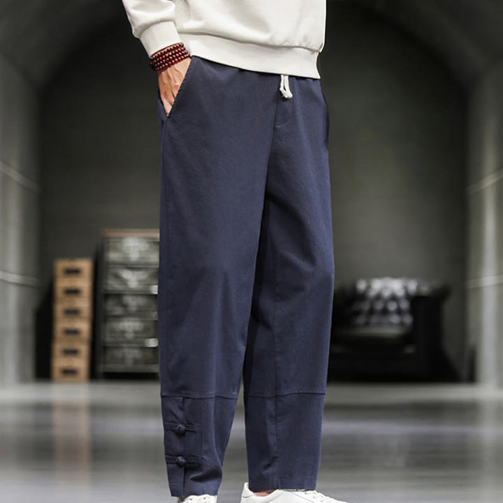 Buddha Stones ドローストリング、伸縮性ウエスト、フロッグボタン、足首丈、ポケット付きメンズコットンパンツ - image 31