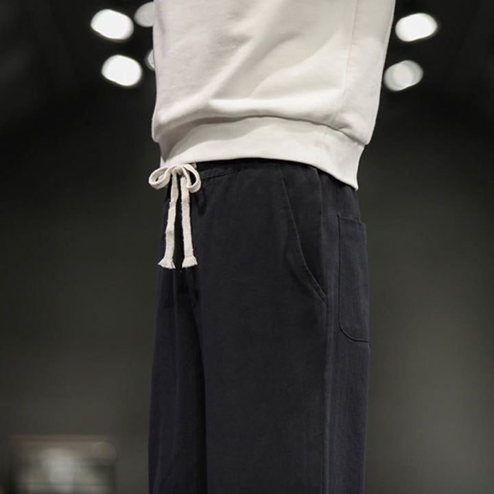 Buddha Stones ドローストリング、伸縮性ウエスト、フロッグボタン、足首丈、ポケット付きメンズコットンパンツ - image 26