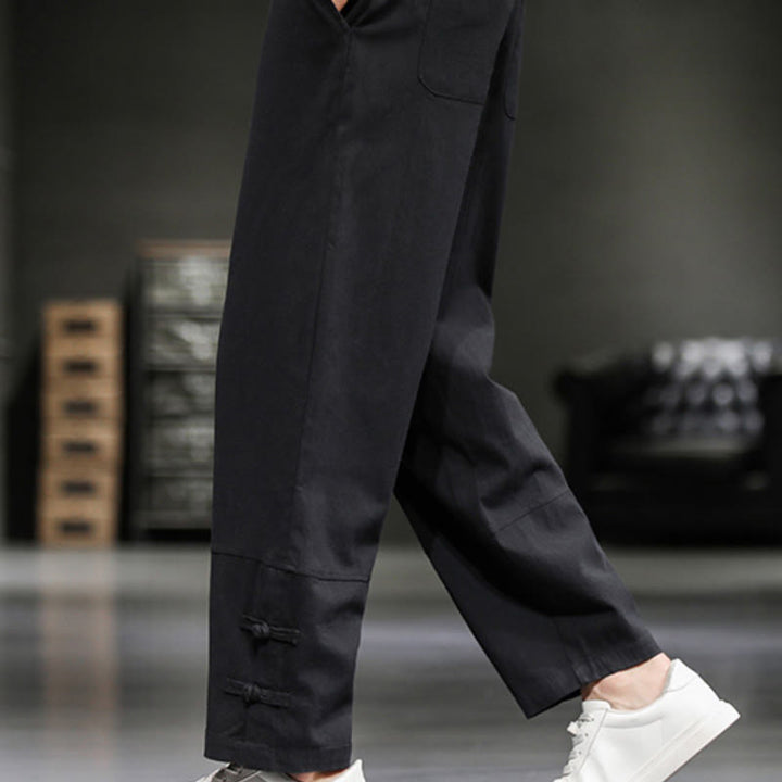 Buddha Stones ドローストリング、伸縮性ウエスト、フロッグボタン、足首丈、ポケット付きメンズコットンパンツ - image 28