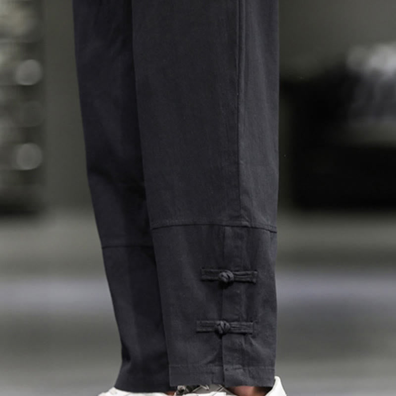 Buddha Stones ドローストリング、伸縮性ウエスト、フロッグボタン、足首丈、ポケット付きメンズコットンパンツ - image 27