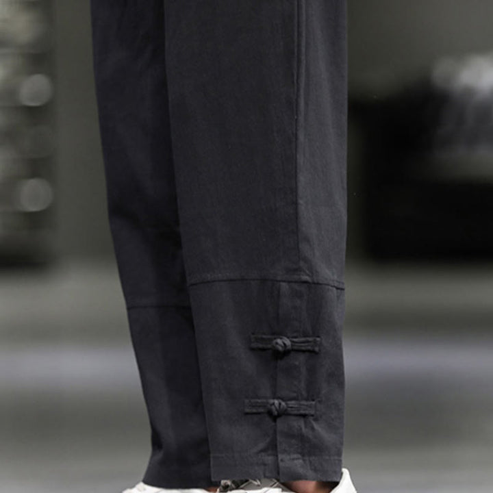 Buddha Stones ドローストリング、伸縮性ウエスト、フロッグボタン、足首丈、ポケット付きメンズコットンパンツ - image 27