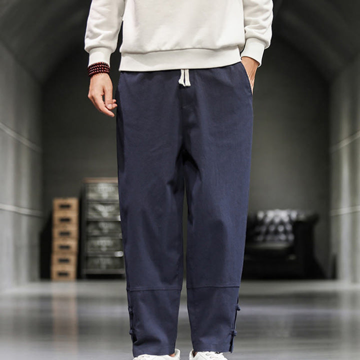 Buddha Stones ドローストリング、伸縮性ウエスト、フロッグボタン、足首丈、ポケット付きメンズコットンパンツ - ダークブルー - US/UK/AU46、 EU56 (5XL) - image 29
