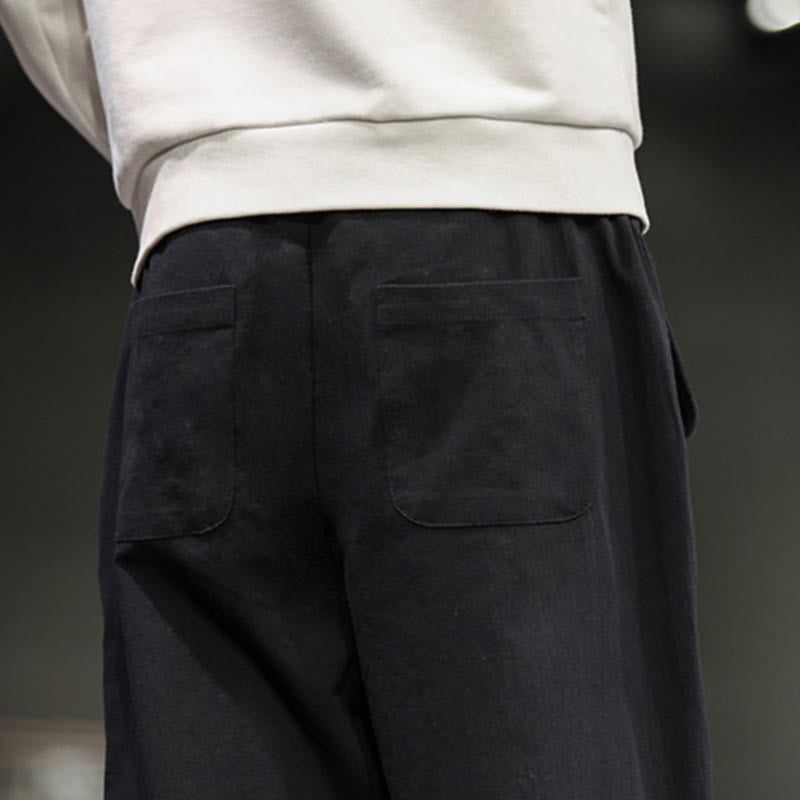 Buddha Stones ドローストリング、伸縮性ウエスト、フロッグボタン、足首丈、ポケット付きメンズコットンパンツ - image 25