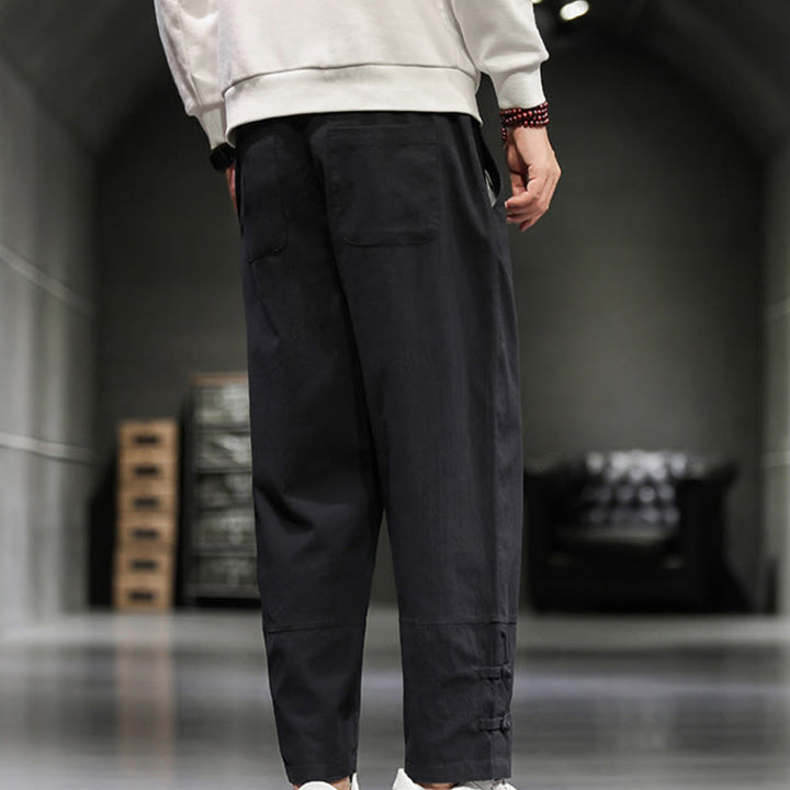 Buddha Stones ドローストリング、伸縮性ウエスト、フロッグボタン、足首丈、ポケット付きメンズコットンパンツ - image 24