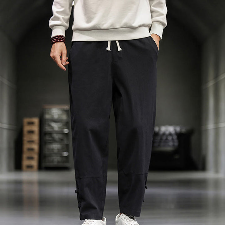 Buddha Stones ドローストリング、伸縮性ウエスト、フロッグボタン、足首丈、ポケット付きメンズコットンパンツ - 黒 - US/UK/AU46、 EU56 (5XL) - image 17