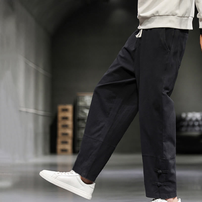 Buddha Stones ドローストリング、伸縮性ウエスト、フロッグボタン、足首丈、ポケット付きメンズコットンパンツ - image 21