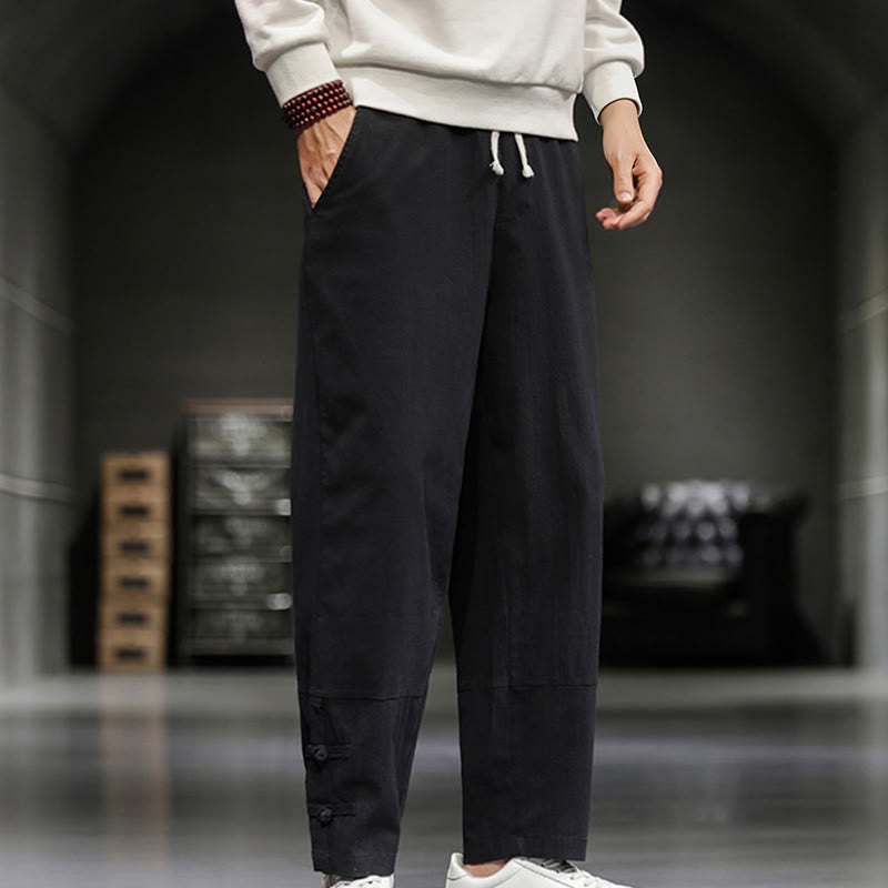 Buddha Stones ドローストリング、伸縮性ウエスト、フロッグボタン、足首丈、ポケット付きメンズコットンパンツ - image 18