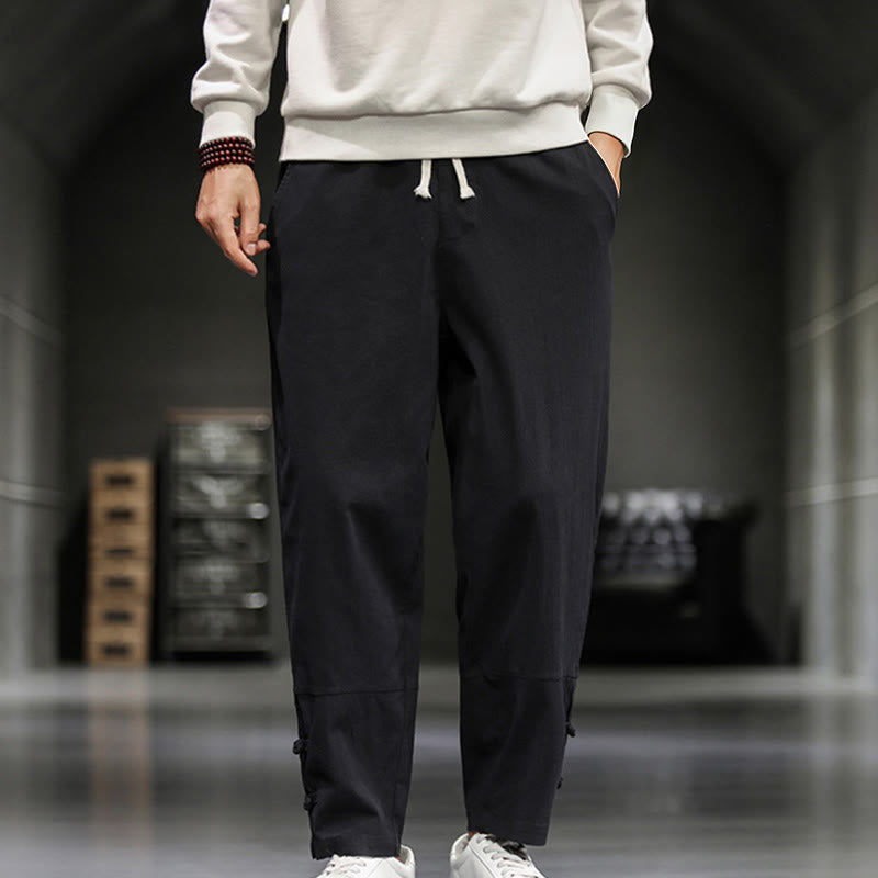 Buddha Stones ドローストリング、伸縮性ウエスト、フロッグボタン、足首丈、ポケット付きメンズコットンパンツ - 黒 - US/UK/AU46、 EU56 (5XL) - image 17