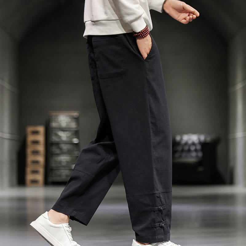 Buddha Stones ドローストリング、伸縮性ウエスト、フロッグボタン、足首丈、ポケット付きメンズコットンパンツ - image 22