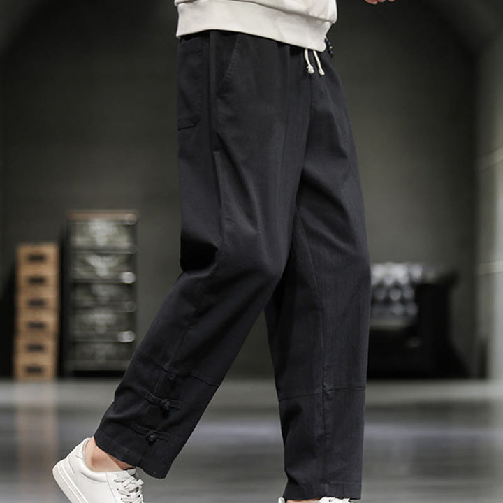 Buddha Stones ドローストリング、伸縮性ウエスト、フロッグボタン、足首丈、ポケット付きメンズコットンパンツ - image 19