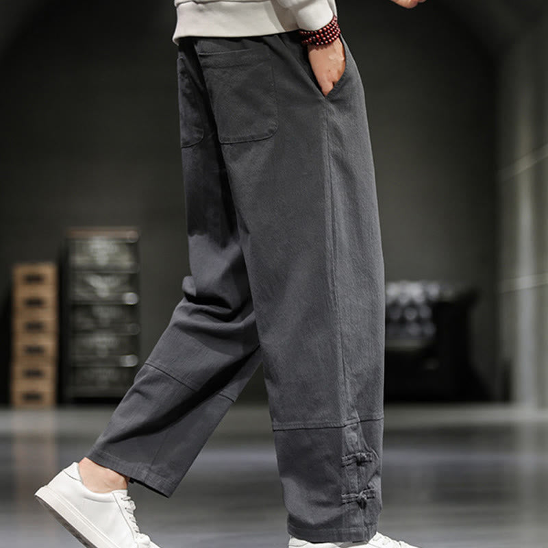 Buddha Stones ドローストリング、伸縮性ウエスト、フロッグボタン、足首丈、ポケット付きメンズコットンパンツ - image 15