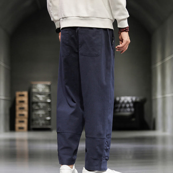 Buddha Stones ドローストリング、伸縮性ウエスト、フロッグボタン、足首丈、ポケット付きメンズコットンパンツ - image 36