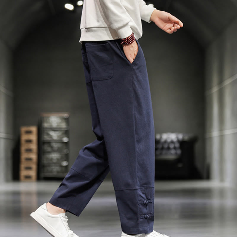 Buddha Stones ドローストリング、伸縮性ウエスト、フロッグボタン、足首丈、ポケット付きメンズコットンパンツ - image 35