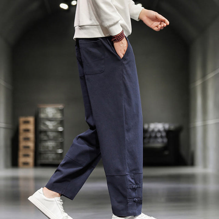 Buddha Stones ドローストリング、伸縮性ウエスト、フロッグボタン、足首丈、ポケット付きメンズコットンパンツ - image 35