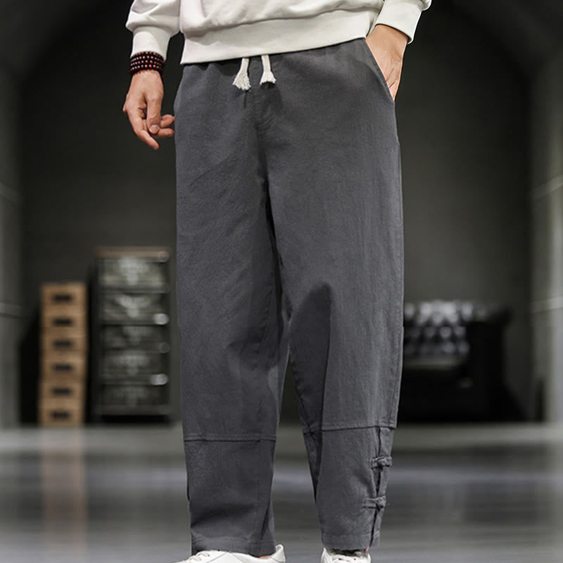 Buddha Stones ドローストリング、伸縮性ウエスト、フロッグボタン、足首丈、ポケット付きメンズコットンパンツ - image 10