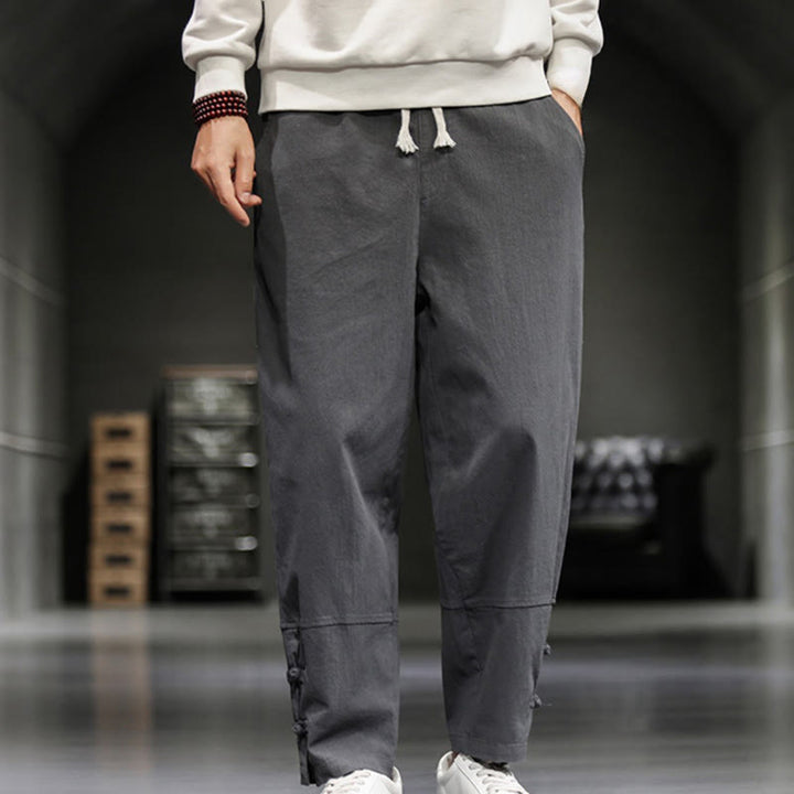 Buddha Stones ドローストリング、伸縮性ウエスト、フロッグボタン、足首丈、ポケット付きメンズコットンパンツ - グレー - US/UK/AU46、 EU56 (5XL) - image 9