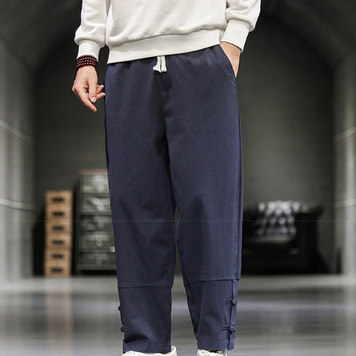 Buddha Stones ドローストリング、伸縮性ウエスト、フロッグボタン、足首丈、ポケット付きメンズコットンパンツ - image 30