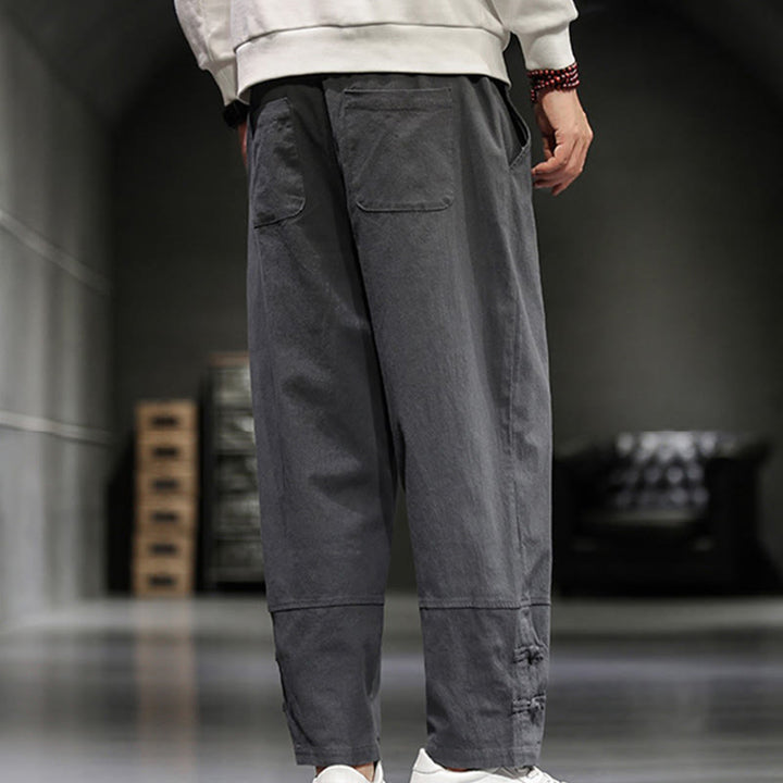 Buddha Stones ドローストリング、伸縮性ウエスト、フロッグボタン、足首丈、ポケット付きメンズコットンパンツ - image 16