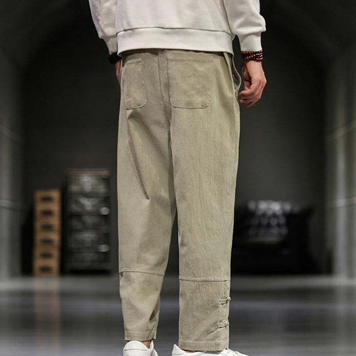 Buddha Stones ドローストリング、伸縮性ウエスト、フロッグボタン、足首丈、ポケット付きメンズコットンパンツ - image 8