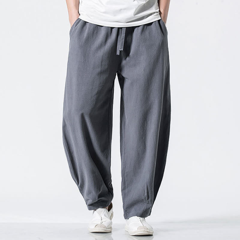 Buddha Stones ドローストリング 伸縮性ウエスト アンクル丈 メンズ コットンパンツ ポケット付き - image 1