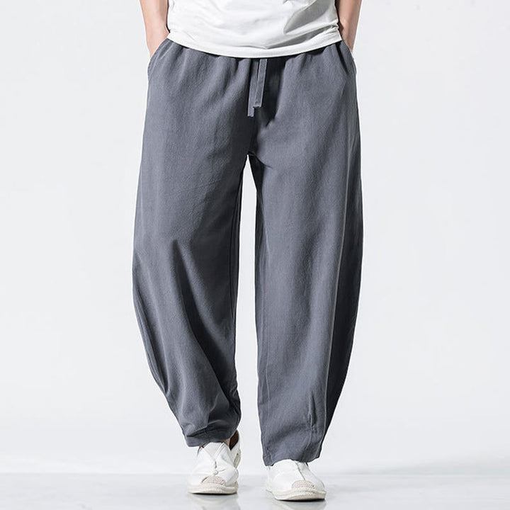 Buddha Stones ドローストリング 伸縮性ウエスト アンクル丈 メンズ コットンパンツ ポケット付き - image 1