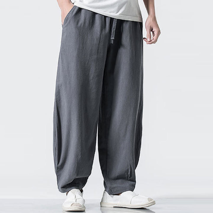 Buddha Stones ドローストリング 伸縮性ウエスト アンクル丈 メンズ コットンパンツ ポケット付き - image 5