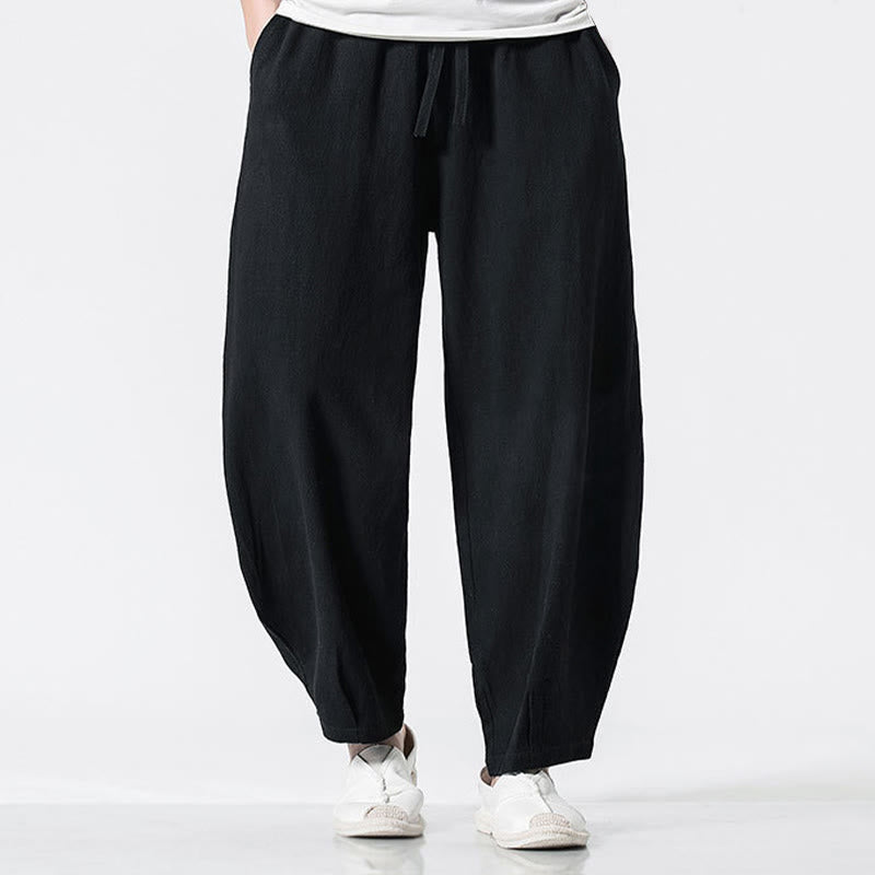 Buddha Stones ドローストリング 伸縮性ウエスト アンクル丈 メンズ コットンパンツ ポケット付き - 黒 - US/UK/AU46、 EU56 (5XL) - image 12