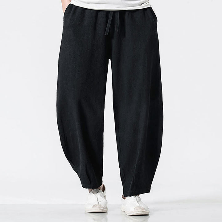 Buddha Stones ドローストリング 伸縮性ウエスト アンクル丈 メンズ コットンパンツ ポケット付き - 黒 - US/UK/AU46、 EU56 (5XL) - image 12