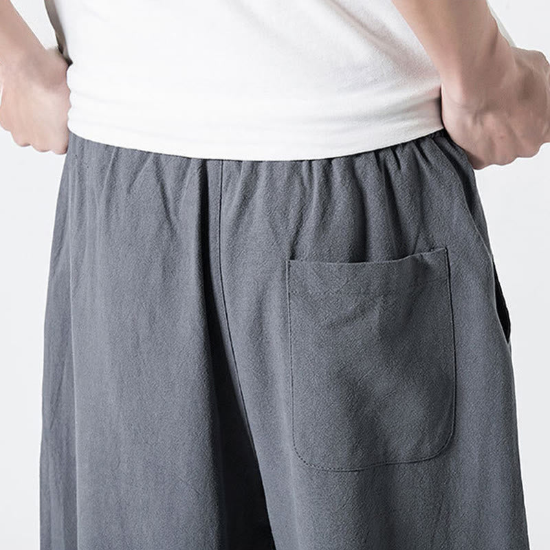 Buddha Stones ドローストリング 伸縮性ウエスト アンクル丈 メンズ コットンパンツ ポケット付き - image 11