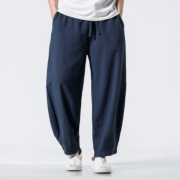 Buddha Stones ドローストリング 伸縮性ウエスト アンクル丈 メンズ コットンパンツ ポケット付き - ダークブルー - US/UK/AU46、 EU56 (5XL) - image 23