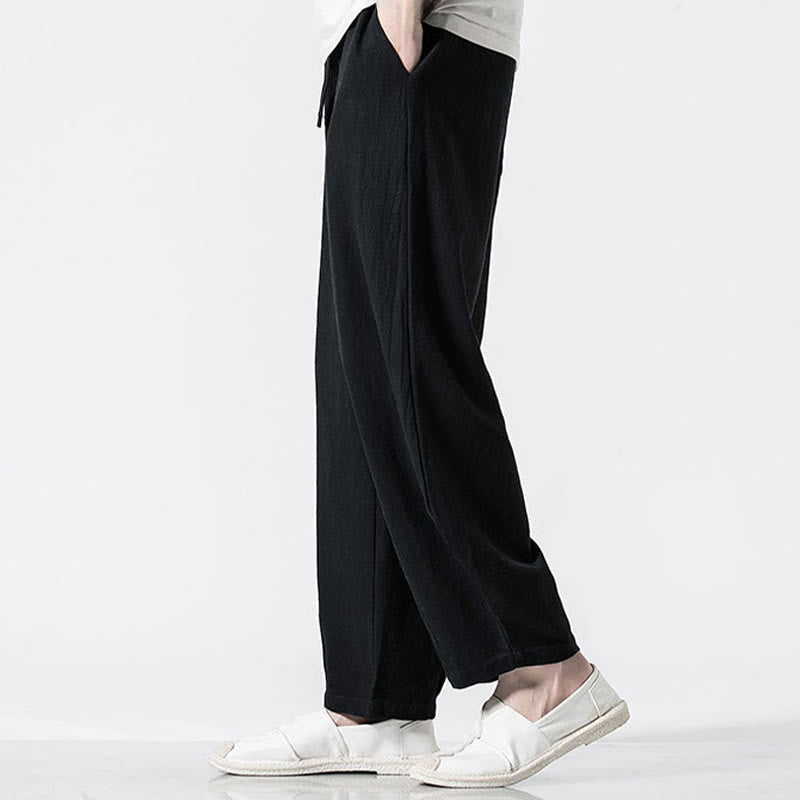 Buddha Stones ドローストリング 伸縮性ウエスト アンクル丈 メンズ コットンパンツ ポケット付き - image 16