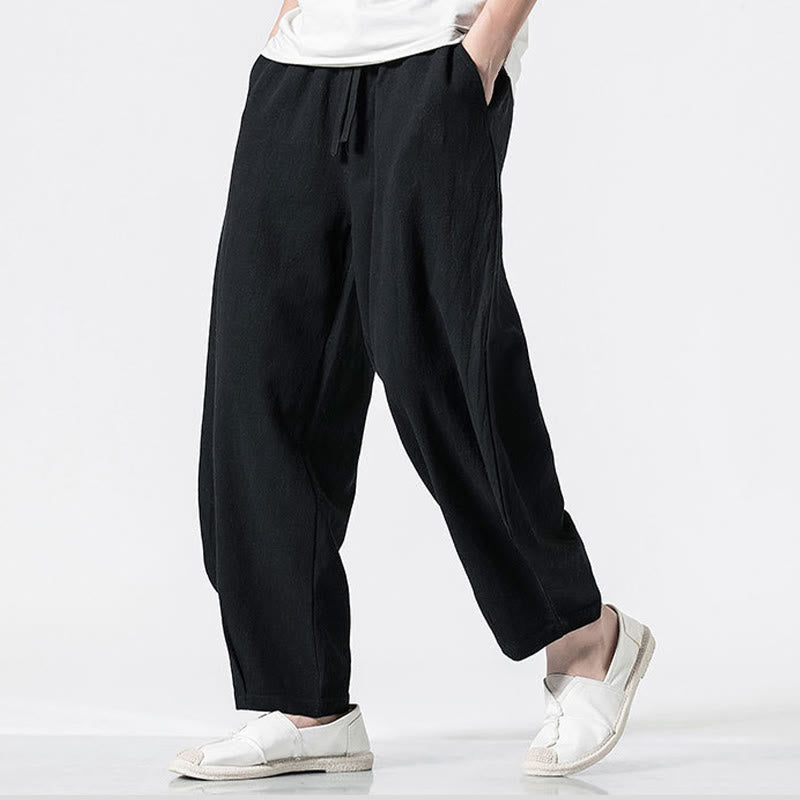 Buddha Stones ドローストリング 伸縮性ウエスト アンクル丈 メンズ コットンパンツ ポケット付き - image 15