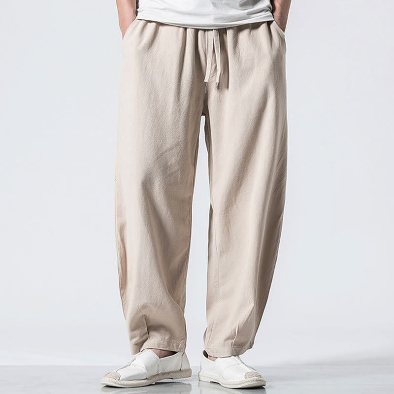 Buddha Stones ドローストリング 伸縮性ウエスト アンクル丈 メンズ コットンパンツ ポケット付き - アンティークホワイト - US/UK/AU46、 EU56 (5XL) - image 18