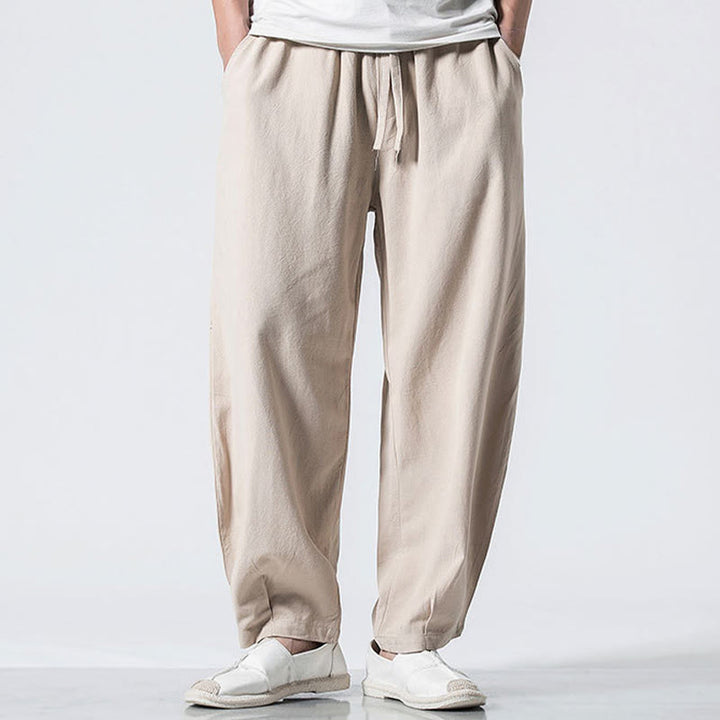 Buddha Stones ドローストリング 伸縮性ウエスト アンクル丈 メンズ コットンパンツ ポケット付き - アンティークホワイト - US/UK/AU46、 EU56 (5XL) - image 18