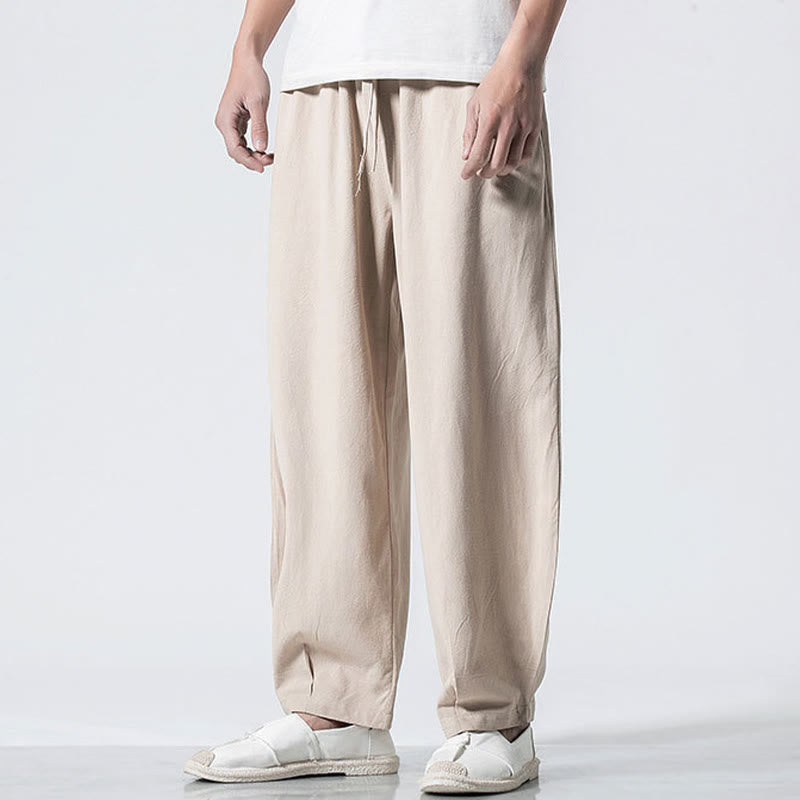 Buddha Stones ドローストリング 伸縮性ウエスト アンクル丈 メンズ コットンパンツ ポケット付き - image 21