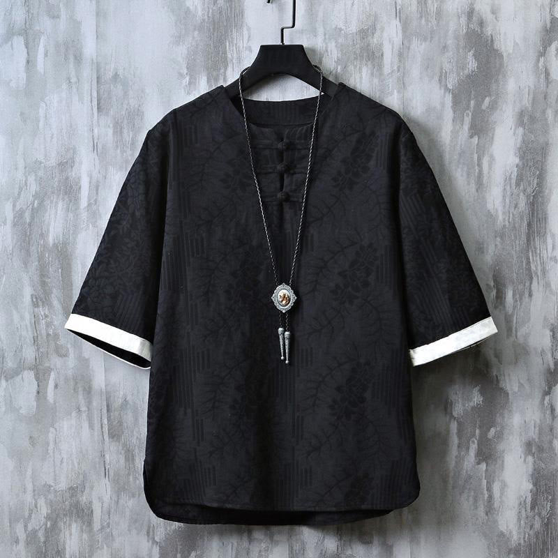 Buddha Stones 夏用花柄フロッグボタン半袖コットンメンズシャツ - 黒 - US/UK/AU48、 EU58 (6XL) - image 10