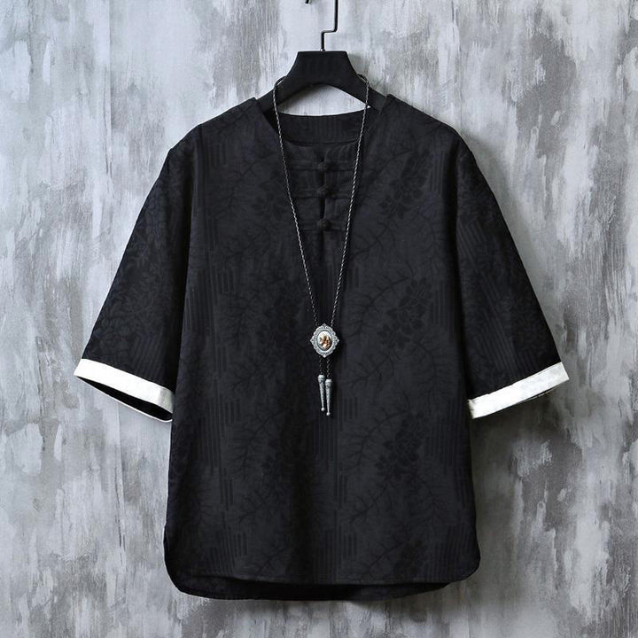 Buddha Stones 夏用花柄フロッグボタン半袖コットンメンズシャツ - 黒 - US/UK/AU48、 EU58 (6XL) - image 10