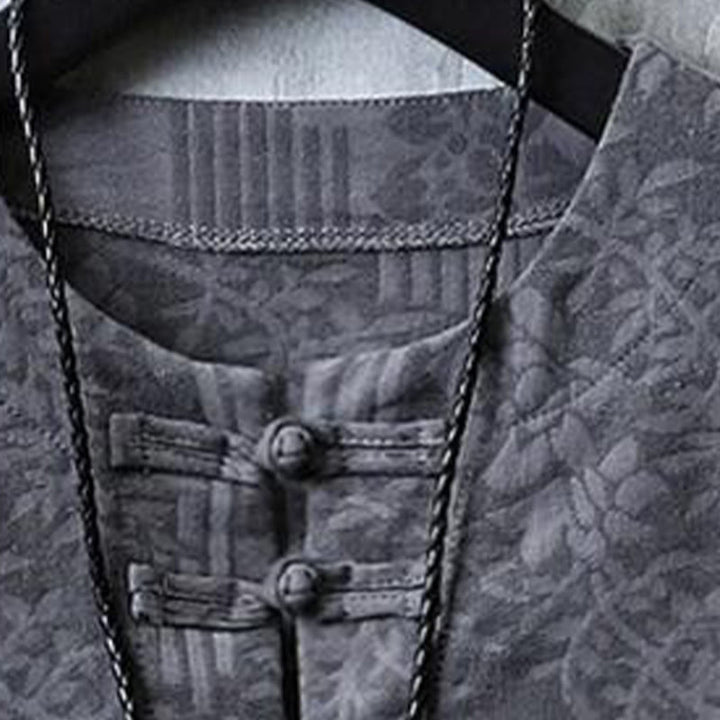 Buddha Stones 夏用花柄フロッグボタン半袖コットンメンズシャツ - image 6