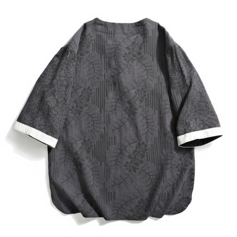 Buddha Stones 夏用花柄フロッグボタン半袖コットンメンズシャツ - image 4