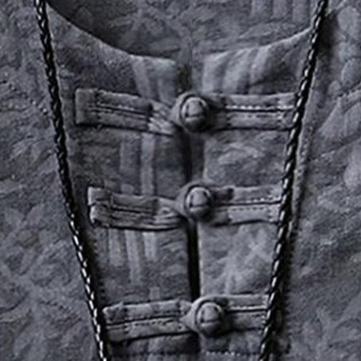 Buddha Stones 夏用花柄フロッグボタン半袖コットンメンズシャツ - image 7
