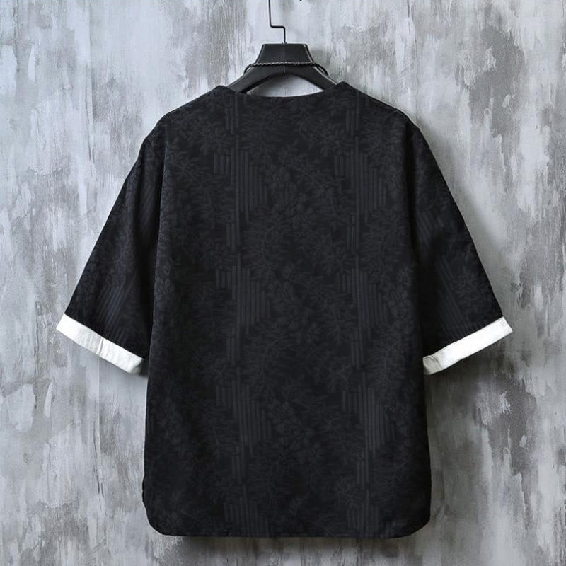 Buddha Stones 夏用花柄フロッグボタン半袖コットンメンズシャツ - image 11