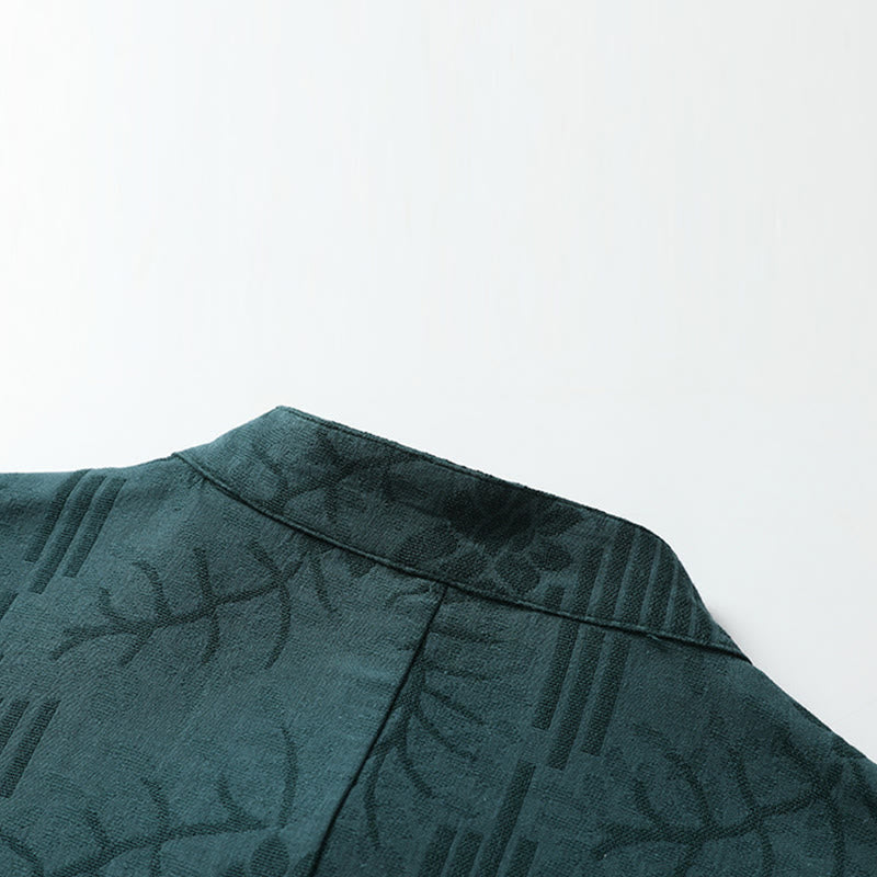 Buddha Stones 夏用カエルボタン半袖花柄コットンメンズシャツ - image 10