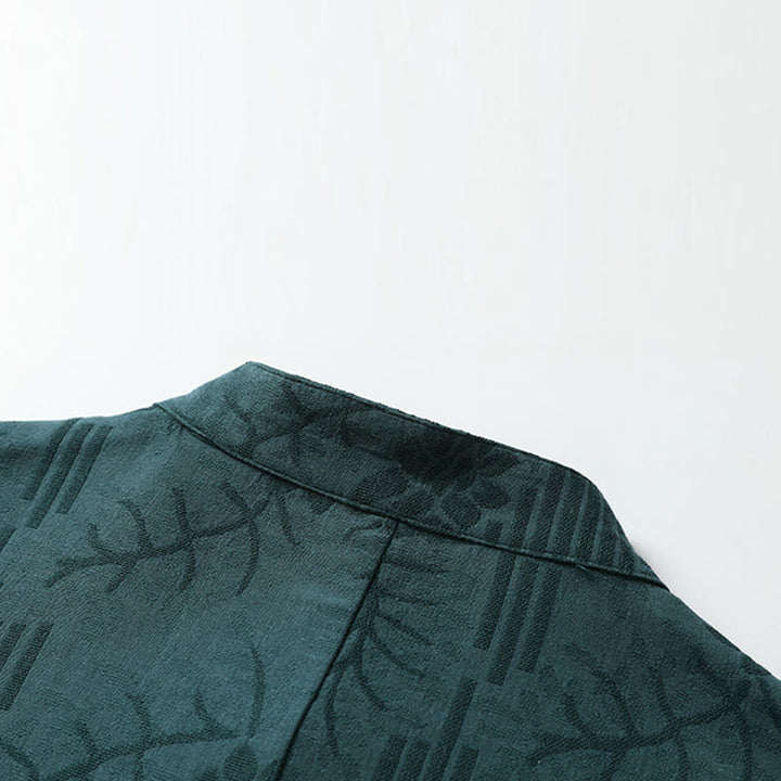 Buddha Stones 夏用カエルボタン半袖花柄コットンメンズシャツ - image 10