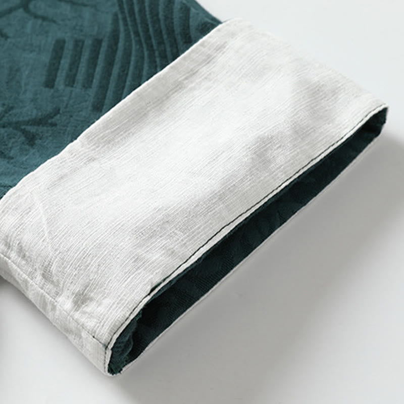 Buddha Stones 夏用カエルボタン半袖花柄コットンメンズシャツ - image 9