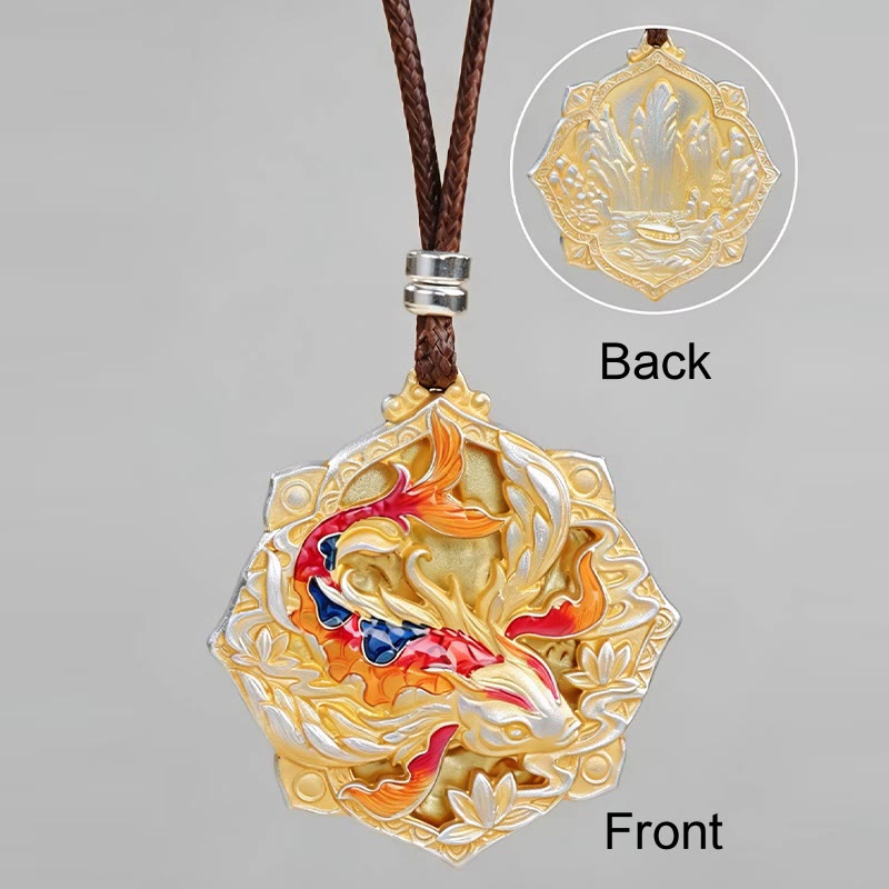 Buddha Stones 999スターリングシルバーのカラフルな鯉の彫刻が施された幸運のネックレスペンダント - image 13