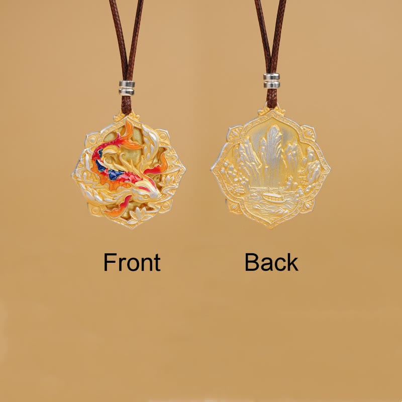 Buddha Stones 999スターリングシルバーのカラフルな鯉の彫刻が施された幸運のネックレスペンダント - image 7