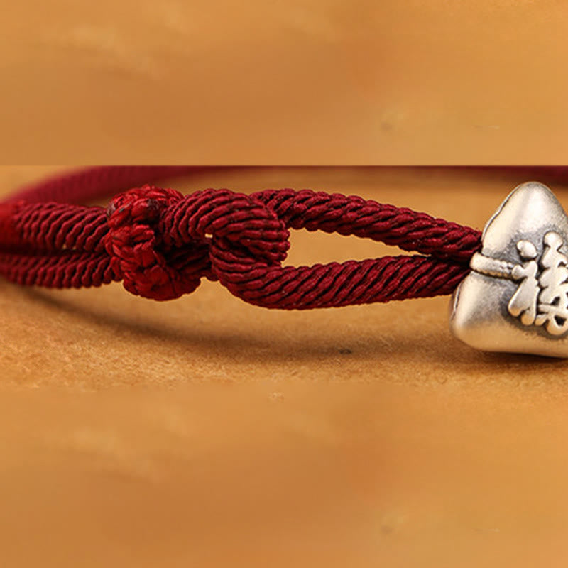 Buddha Stones 999スターリングシルバーフーキャラクター粽子型チャーム幸運繁栄ロープブレスレット - image 10