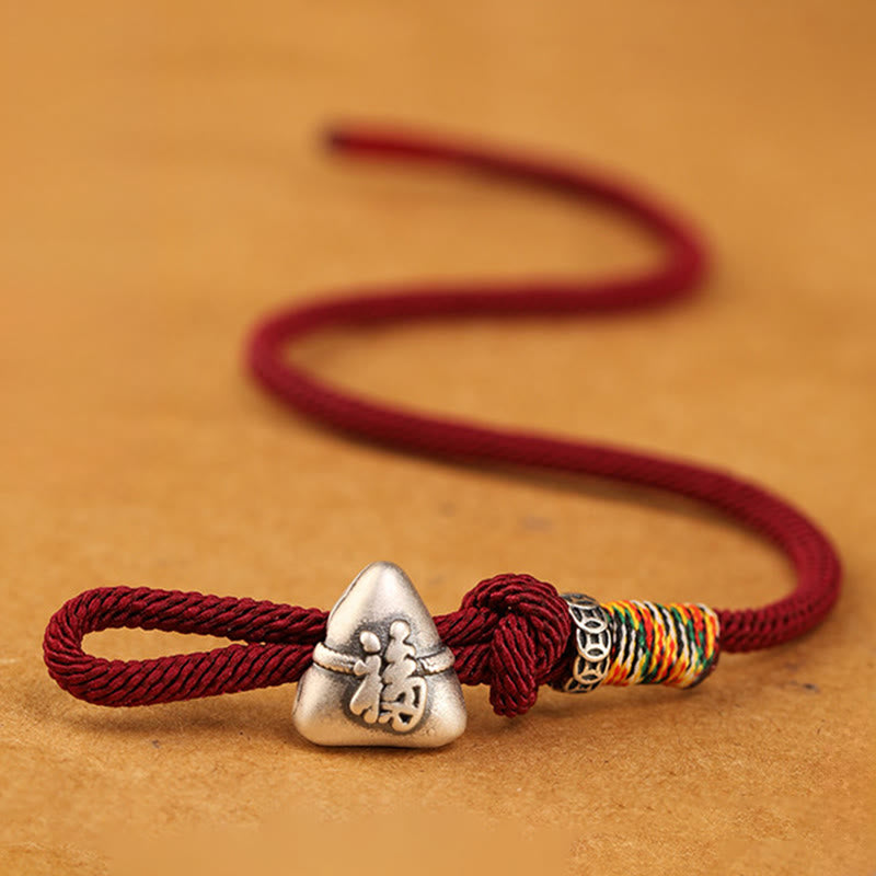 Buddha Stones 999スターリングシルバーフーキャラクター粽子型チャーム幸運繁栄ロープブレスレット - image 2