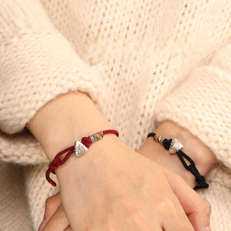 Buddha Stones 999スターリングシルバーフーキャラクター粽子型チャーム幸運繁栄ロープブレスレット - image 18